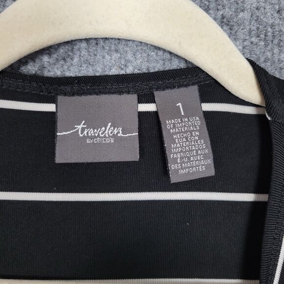 CHICOS TRAVELERS Black Striped Waterfall Slinky Knit Cardigan SIZE 1 US MEDIUM 8 - Picture 8 of 12